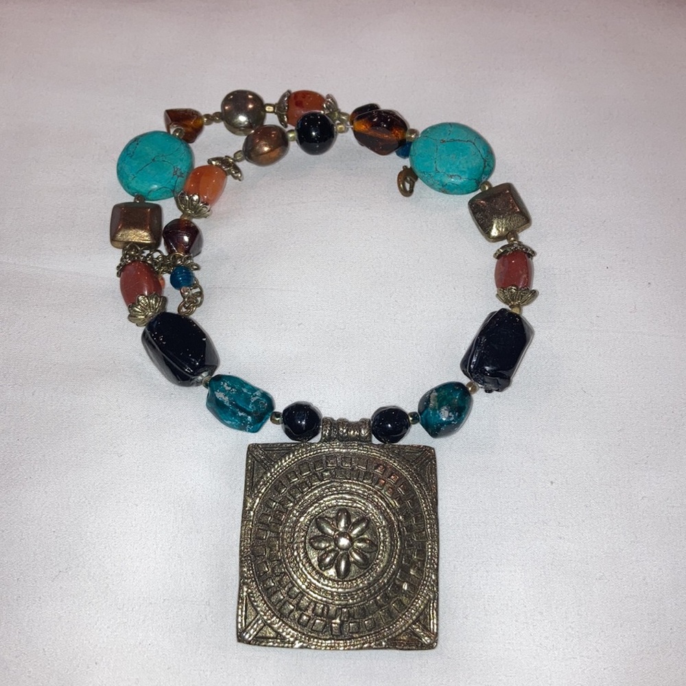 Fun Statement Necklace with Turquoise and Bronze and other Stones